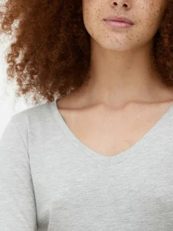 Tops Und T-Shirts|Primark Langärmeliges Top Mit V-Ausschnitt Grau meliert