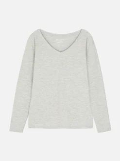 Tops Und T-Shirts|Primark Langärmeliges Top Mit V-Ausschnitt Grau meliert