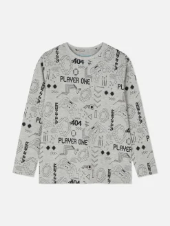 Tops Und T-Shirts|Primark Langärmeliges T-Shirt Mit Gaming-Motiv Grau meliert