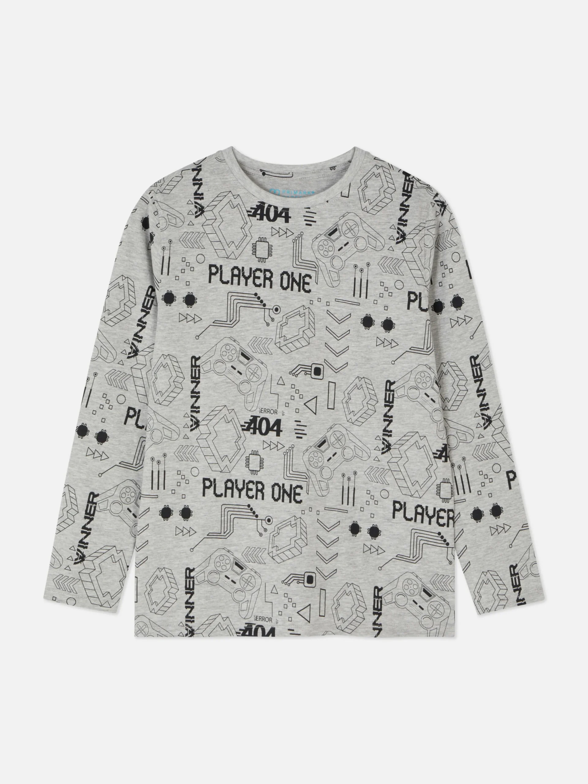Tops Und T-Shirts|Primark Langärmeliges T-Shirt Mit Gaming-Motiv Grau meliert