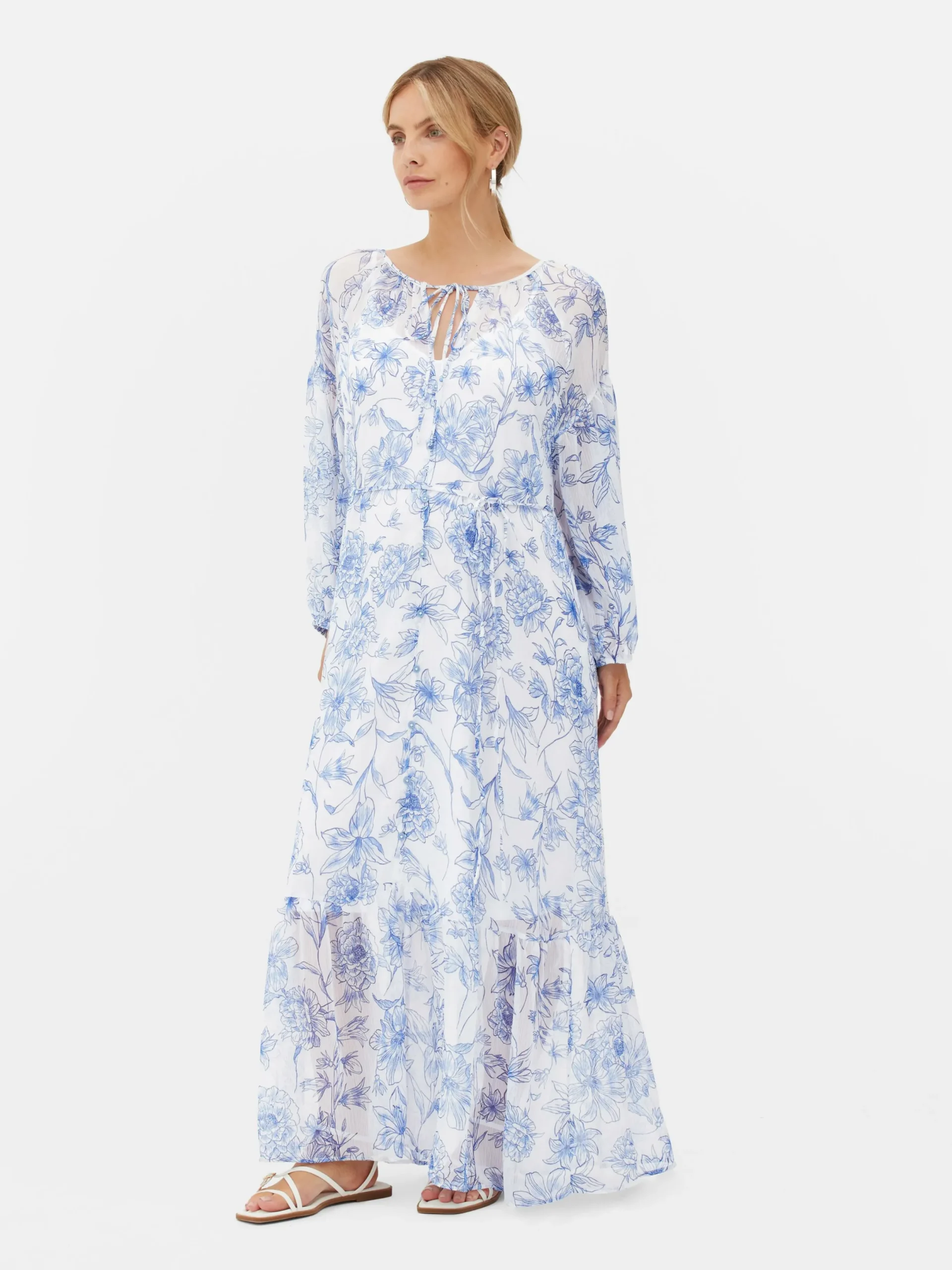 Kleider|Primark Langärmeliges Umstands-Maxikleid Mit Blumenmuster Blau