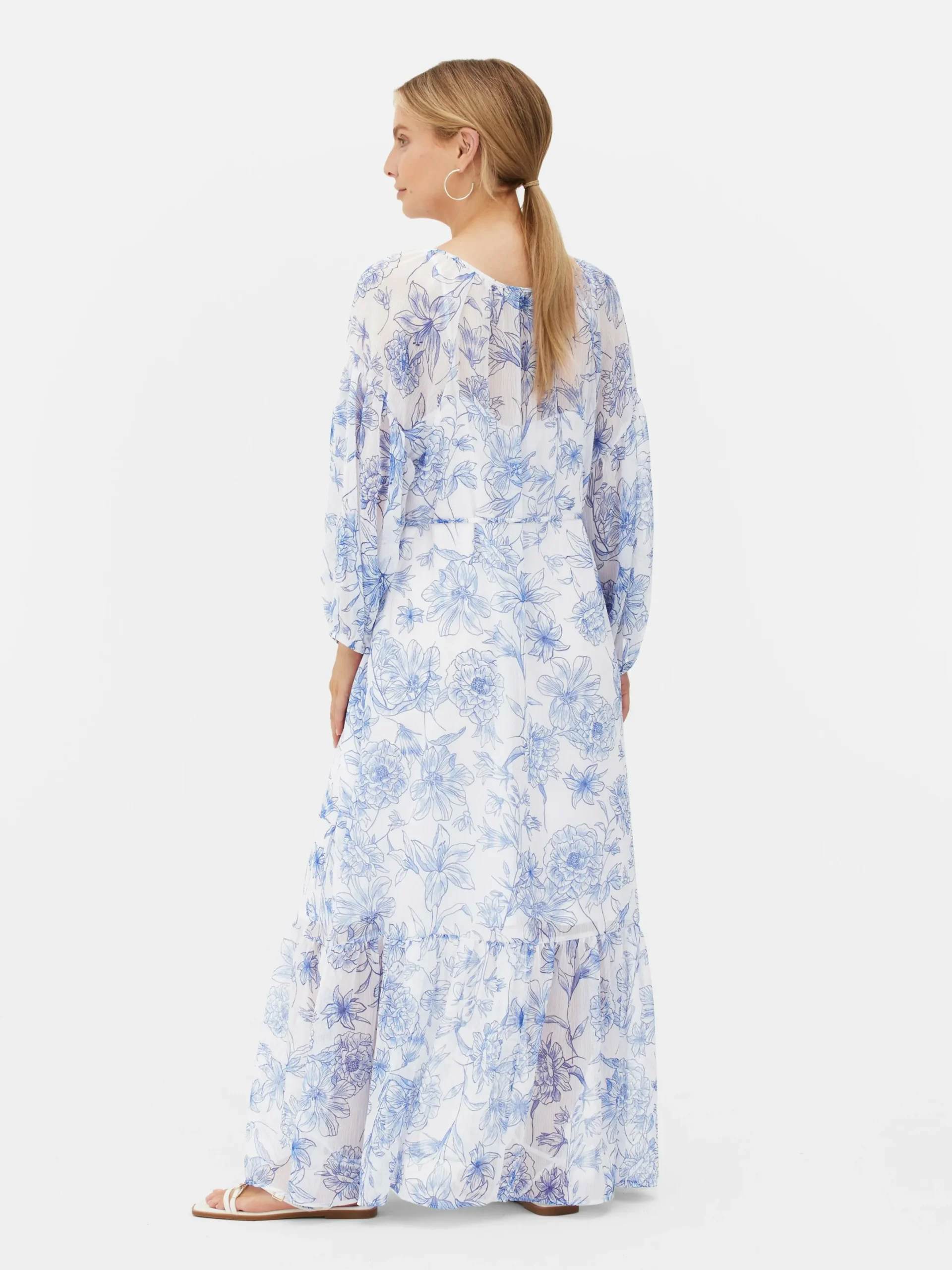 Kleider|Primark Langärmeliges Umstands-Maxikleid Mit Blumenmuster Blau