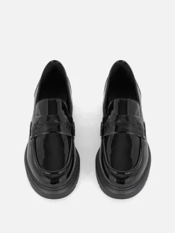 Flache Schuhe|Primark Loafer Mit Dicker Sohle Schwarz