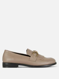 Flache Schuhe|Primark Loafer Mit Fransen Und Schnalle Taupefarben