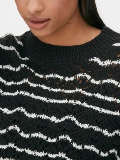 Pullover Und Cardigans|Primark Lochstrickpullover Mit Rundhalsausschnitt Schwarz/Weiß