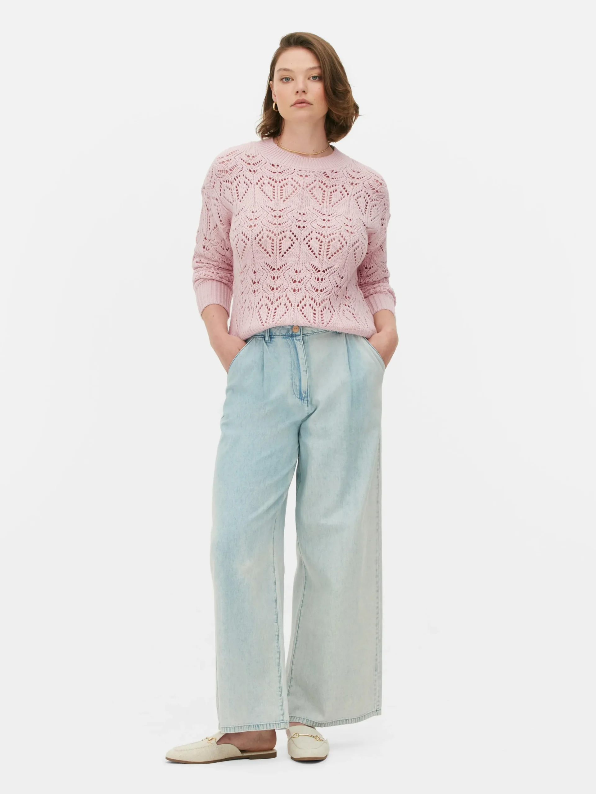 Pullover Und Cardigans|Primark Lochstrickpullover Mit Rundhalsausschnitt Rosa