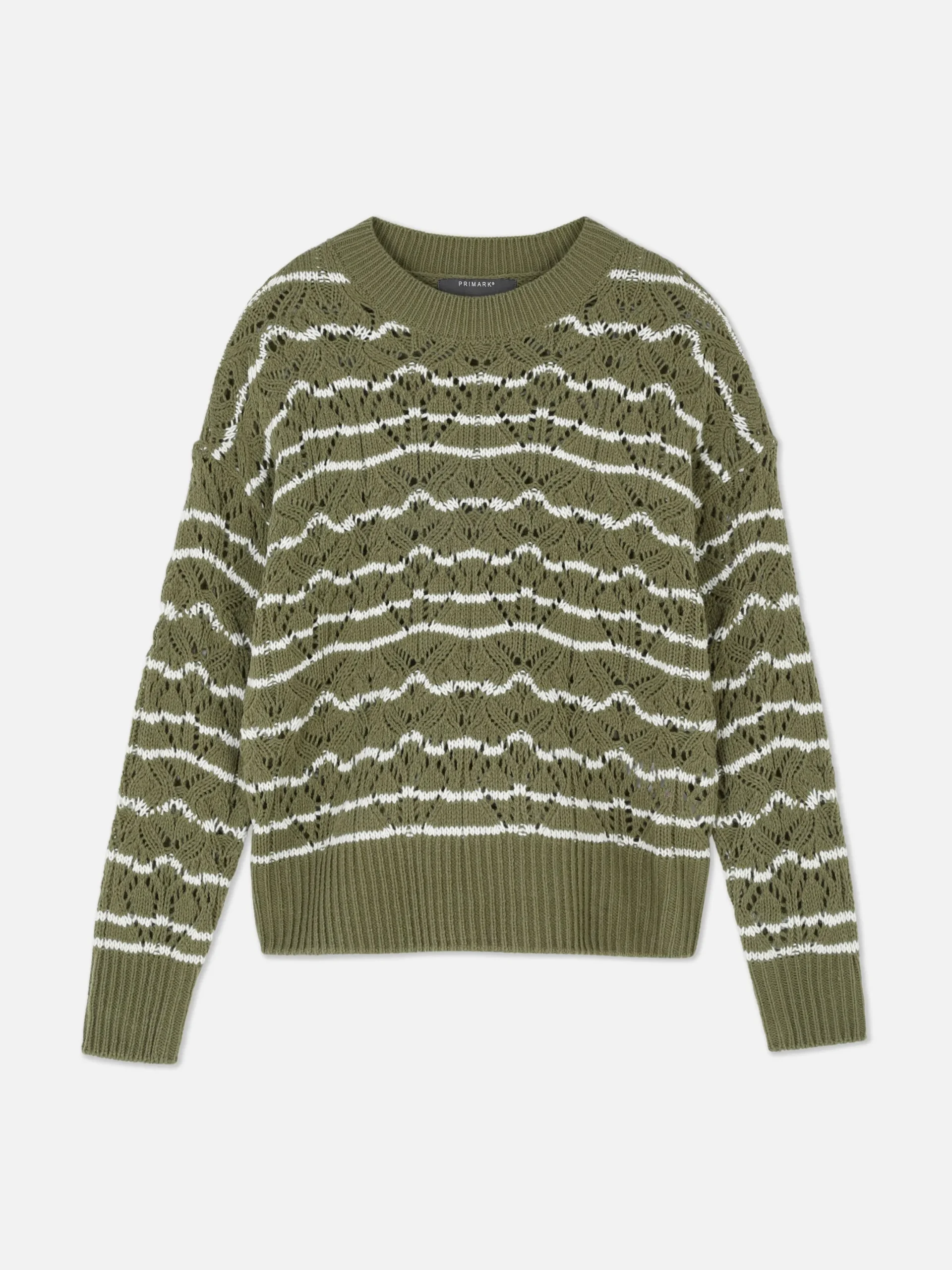 Pullover Und Cardigans|Primark Lochstrickpullover Mit Rundhalsausschnitt Khakifarben