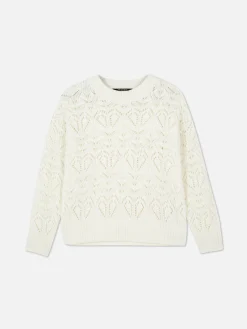 Pullover Und Cardigans|Primark Lochstrickpullover Mit Rundhalsausschnitt Elfenbeinfarben