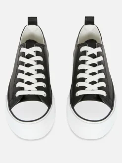 Sneakers|Primark Low-Top Sneakers Aus Kunstleder Mit Plateausohle Schwarz