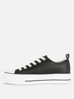 Sneakers|Primark Low-Top Sneakers Aus Kunstleder Mit Plateausohle Schwarz