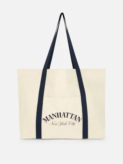 Taschen Und Portemonnaies|Primark „Manhattan“ Canvas-Tragetasche Im Oversized-Look Ecrufarben
