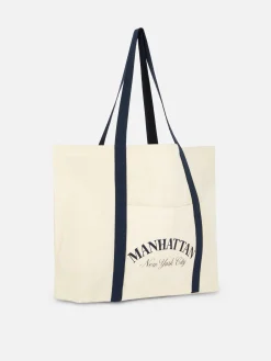 Taschen Und Portemonnaies|Primark „Manhattan“ Canvas-Tragetasche Im Oversized-Look Ecrufarben