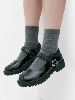 Flache Schuhe|Primark Mary Janes Mit Glitzerstern Schwarz