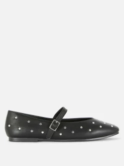 Flache Schuhe|Primark Mary Janes Mit Nieten Schwarz