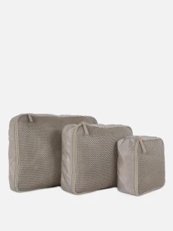 Reiseaccessoires|Primark Mesh-Verpackungswürfel, 3er-Pack Beige