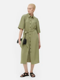 Kleider|Primark Midi-Blusenkleid Khakifarben