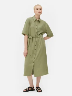 Kleider|Primark Midi-Blusenkleid Khakifarben