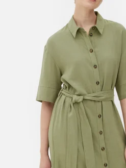 Kleider|Primark Midi-Blusenkleid Khakifarben