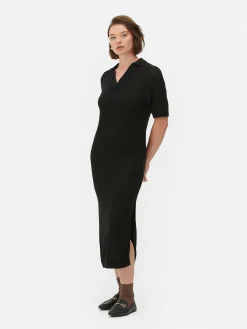 Kleider|Primark Midikleid Mit V-Ausschnitt Und Kragen Schwarz