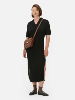 Kleider|Primark Midikleid Mit V-Ausschnitt Und Kragen Schwarz