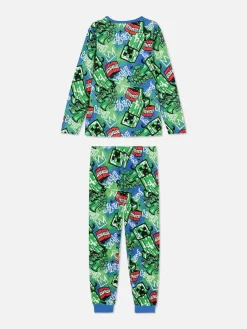 Schlafanzüge Und Nachtwäsche|Primark „Minecraft“ Schlafanzug Aus T-Shirt Und Hose Mit Graffiti-Print Blau