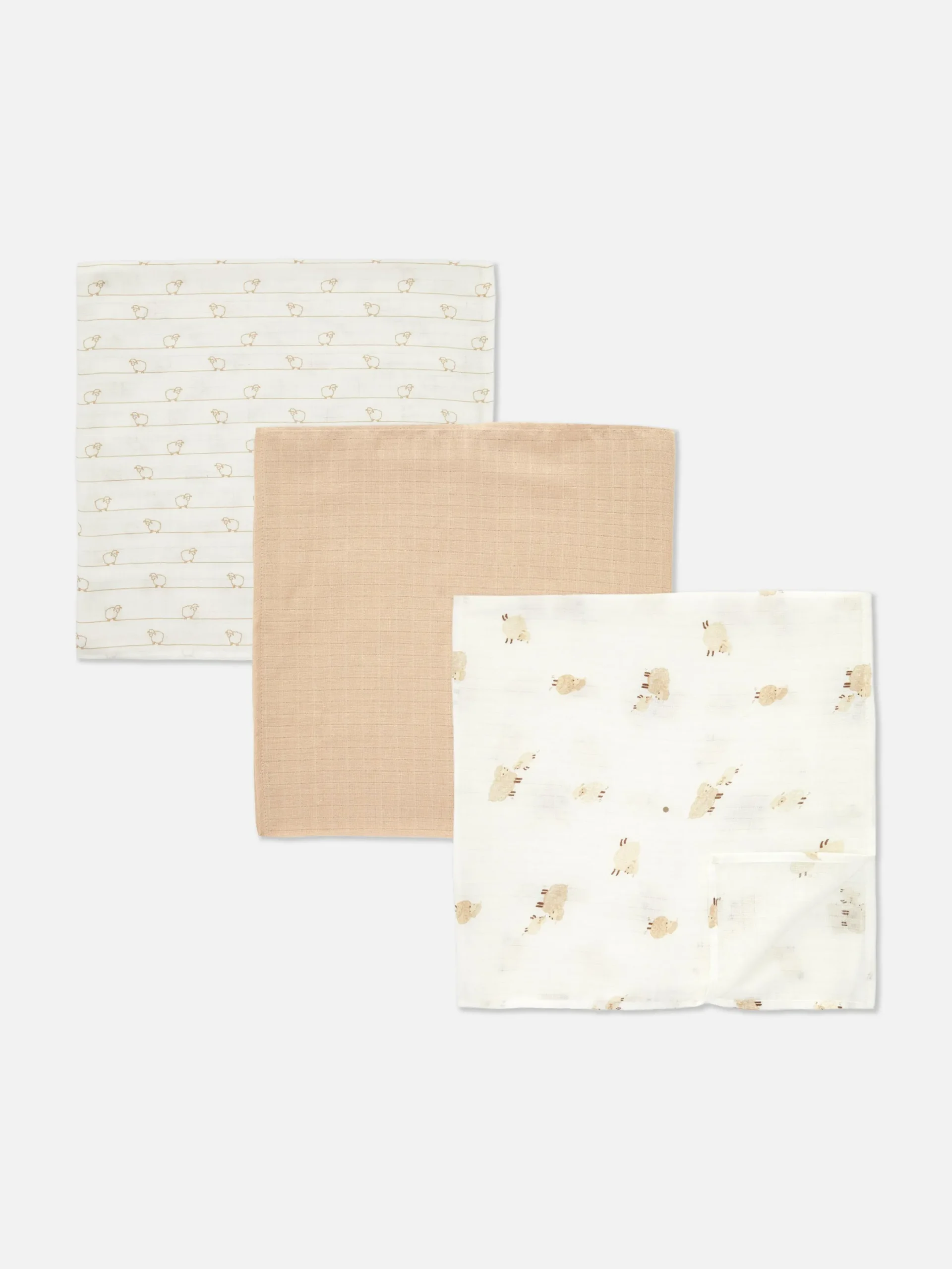 Füttern Und Abstillen|Primark Mulltücher Mit Schafmotiven, 3er-Pack Taupefarben