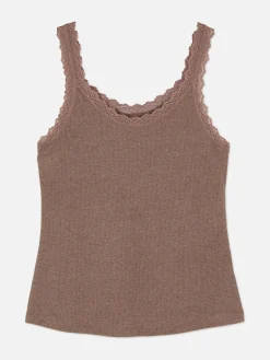 Schlafanzugoberteile|Primark Nachtwäschetop Mit Spitzenbesatz Braun