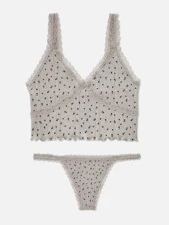 Dessous-Sets|Primark Nahtlos Gemustertes Pointelle-Trägertop Und Tanga Im Set Grau