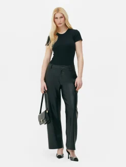 Tops Und T-Shirts|Primark Nahtloser, Gerippter T-Shirt-Body Schwarz