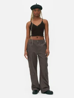 Tops Und T-Shirts|Primark Nahtloses, Kurzes Trägertop Mit Spitzenbesatz Schwarz