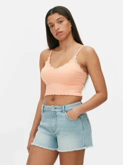 Tops Und T-Shirts|Primark Nahtloses, Kurzes Trägertop Mit Spitzenbesatz Pfirsichfarben