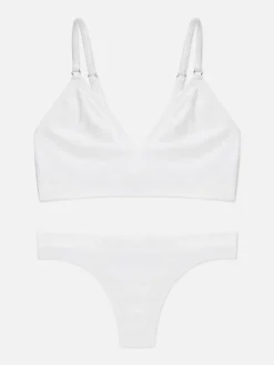 Dessous-Sets|Primark Nahtloses Set Mit Triangel-Bralette-BH Und Tanga Weiß