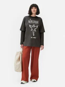 Tops Und T-Shirts|Primark „Nirvana“ Doppellagiges T-Shirt Anthrazitfarben