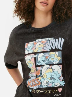 Tops Und T-Shirts|Primark Oversized-T-Shirt Mit „Die Schlümpfe“ Comic-Print Anthrazitfarben