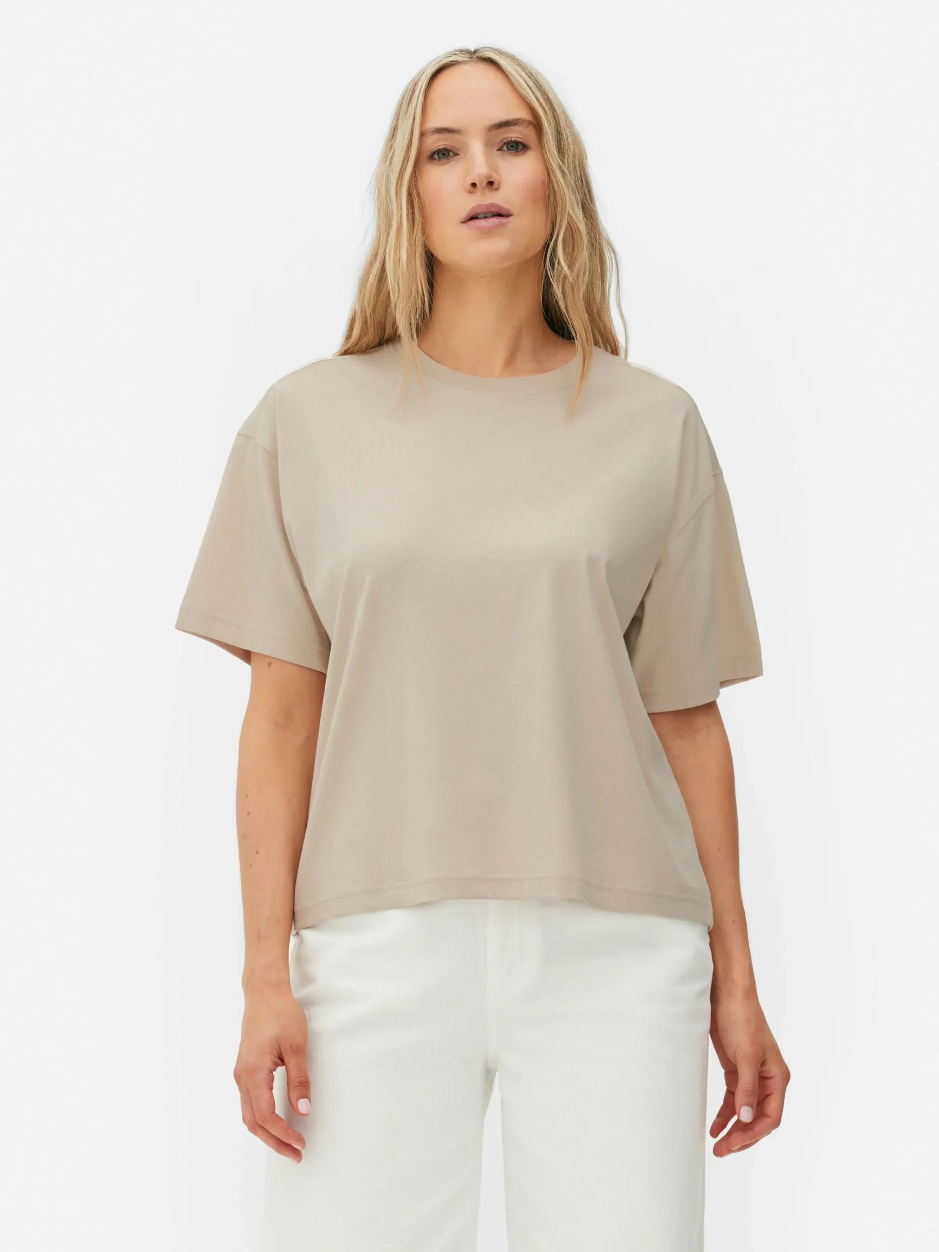 Tops Und T-Shirts|Primark Oversized-T-Shirt Mit Geradem Schnitt Steinfarben
