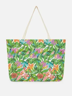 Reiseaccessoires|Primark Oversize-Tragetasche Mit Blumenmuster Grün