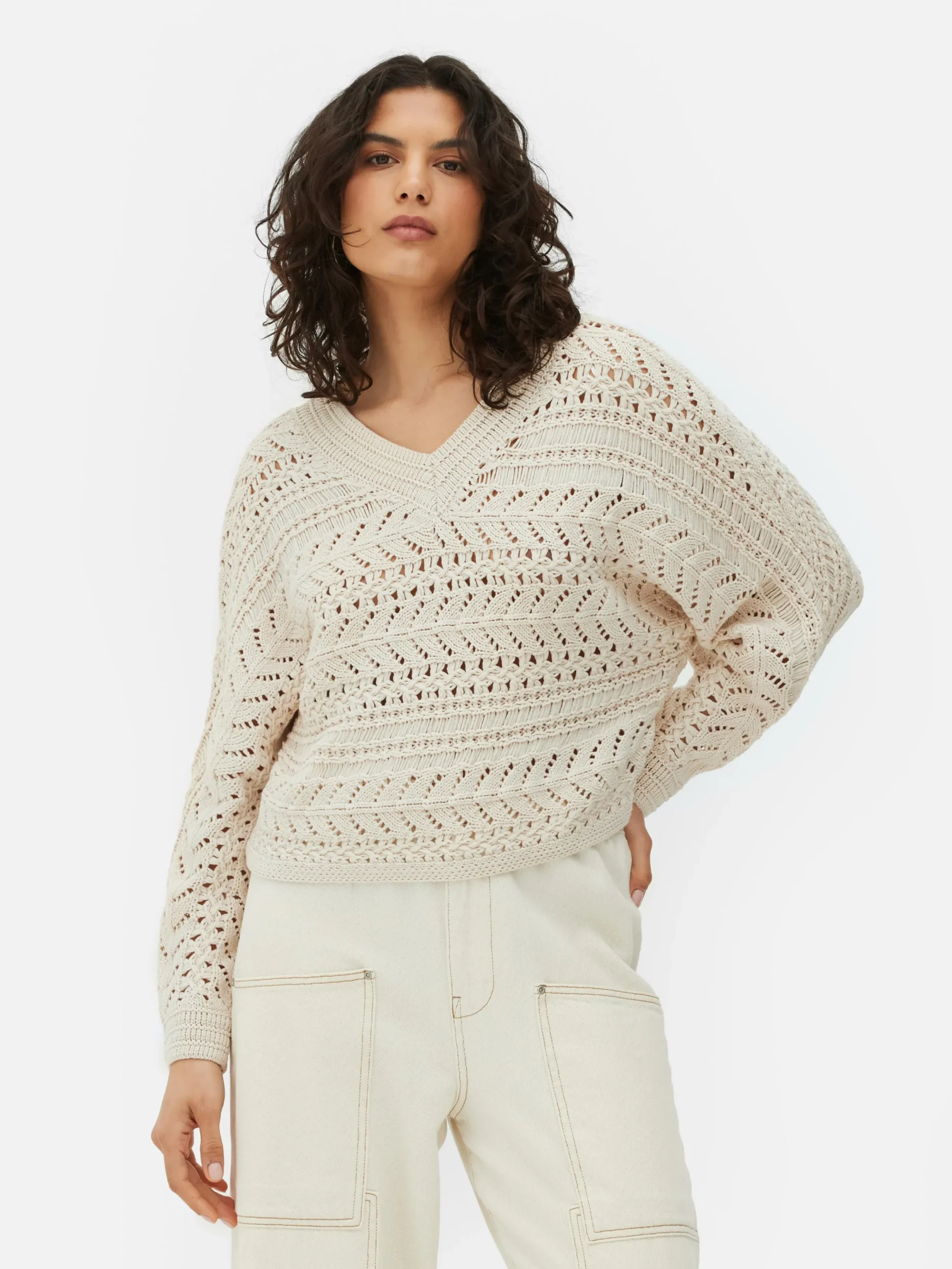 Pullover Und Cardigans|Primark Pointelle-Strickpullover Mit V-Ausschnitt Beige