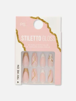 Kunstnägel|Primark PS… Glänzende Stiletto-Kunstnägel Mit Wirbelmuster Gold