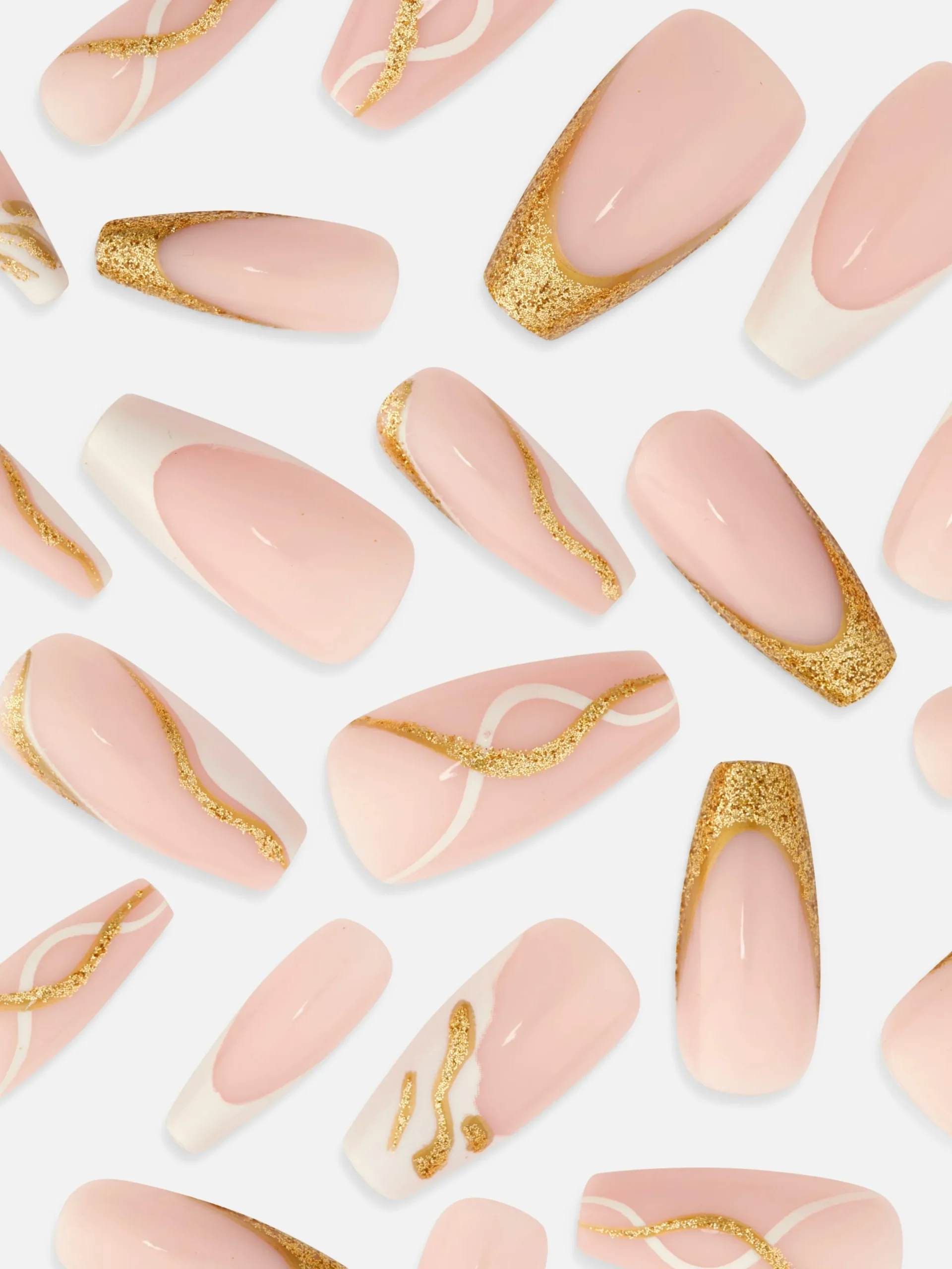 Kunstnägel|Primark PS… Glänzende Stiletto-Kunstnägel Mit Wirbelmuster Gold