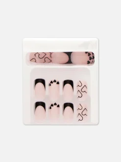Kunstnägel|Primark PS… Quadratische, Glänzende Kunstnägel Mit Herzmotiv Schwarz