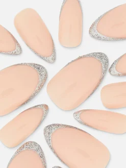 Kunstnägel|Primark PS… Spitze, Glänzende Kunstnägel Mit Glitzer-Spitze Silber