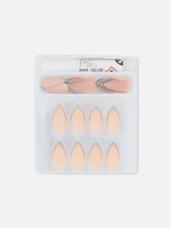 Kunstnägel|Primark PS… Spitze, Glänzende Kunstnägel Mit Glitzer-Spitze Silber
