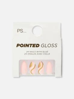Kunstnägel|Primark PS… Spitze, Glänzende Kunstnägel Mit Wirbelmuster Gold