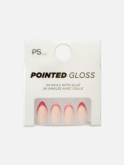 Kunstnägel|Primark PS… Spitze, Glänzende Kunstnägel Mit Kontrastfarbener Spitze Rot