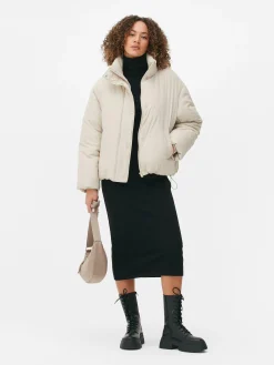 Jacken Und Mäntel|Primark Pufferjacke Mit Trichterkragen Steinfarben