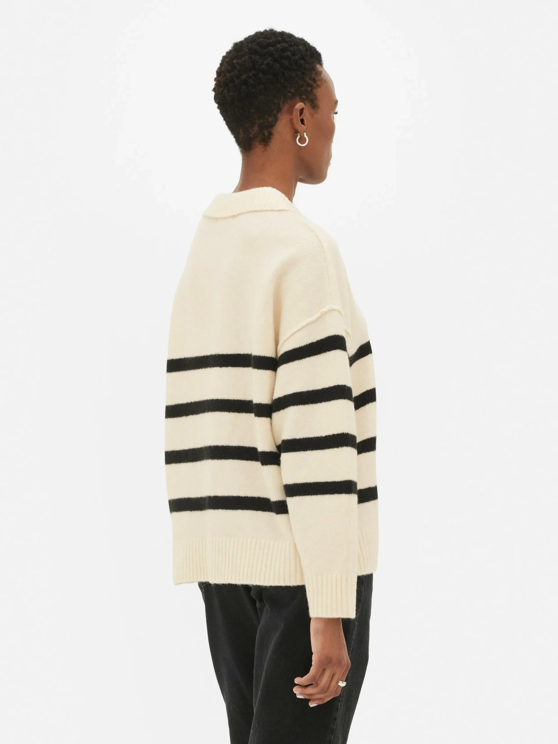 Pullover Und Cardigans|Primark Pullover Mit Polokragen Und Streifen Elfenbeinfarben