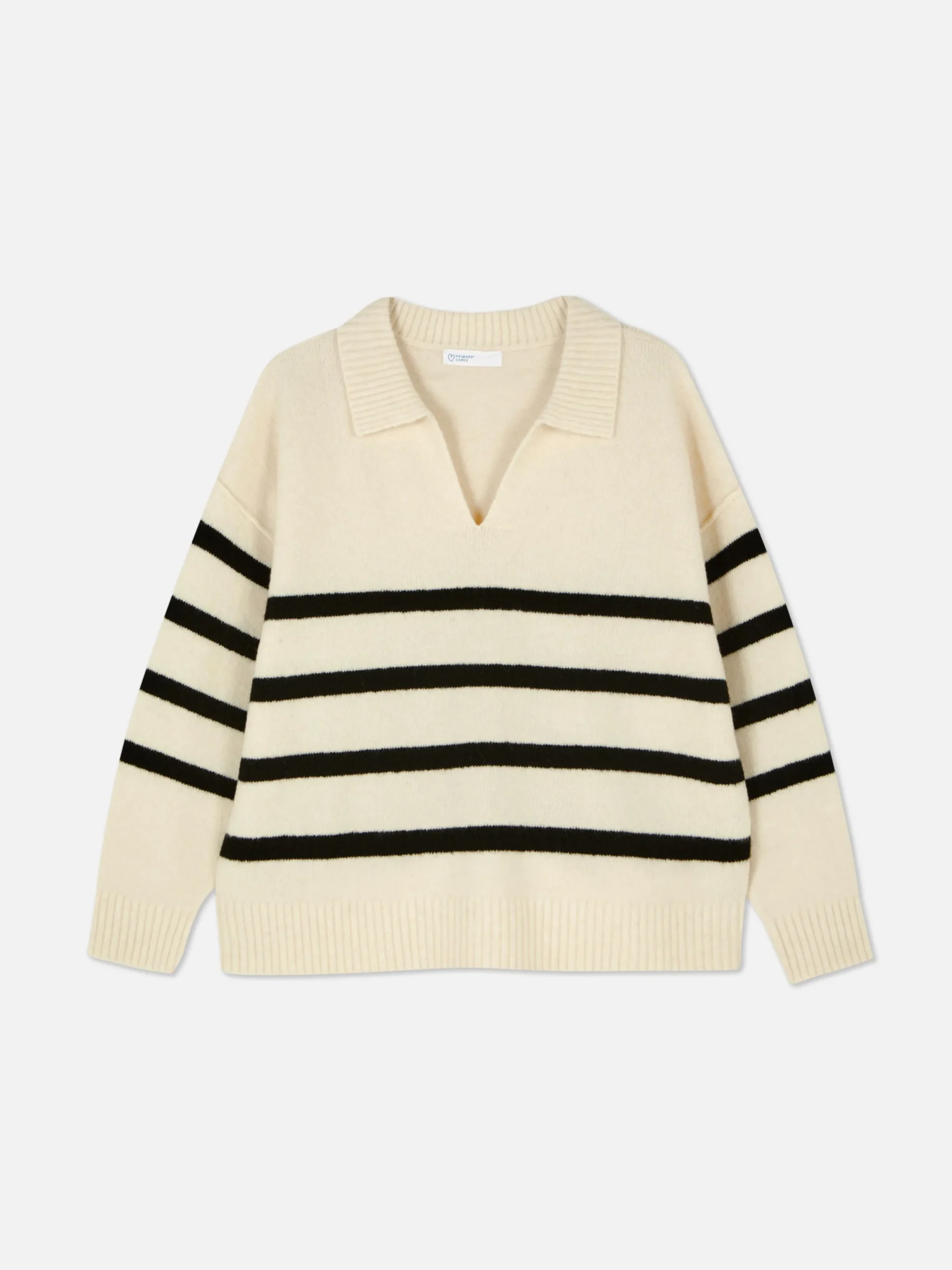 Pullover Und Cardigans|Primark Pullover Mit Polokragen Und Streifen Elfenbeinfarben