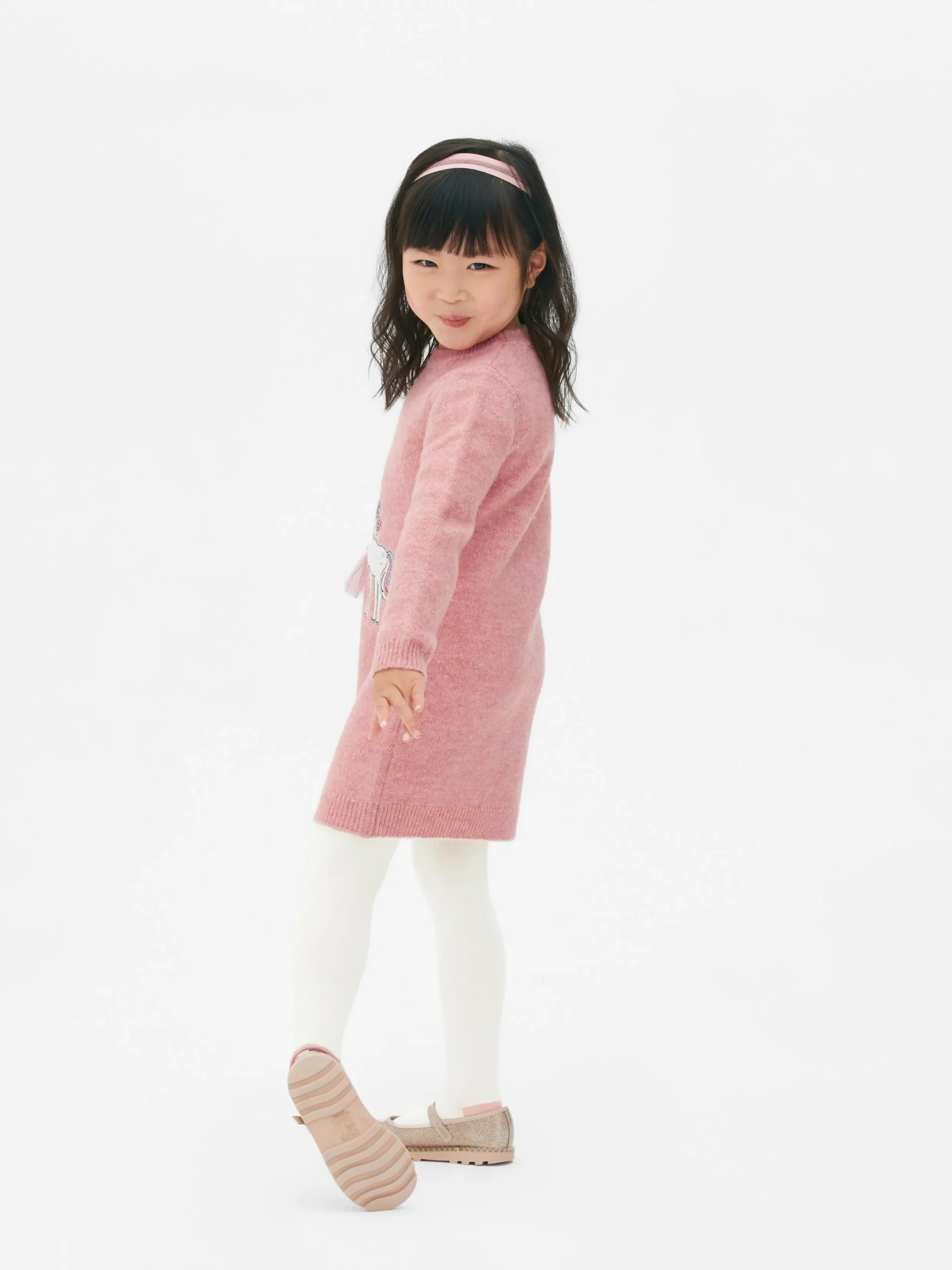 Kleider|Primark Pulloverkleid Und Strumpfhose Mit Ballerinas-Motiv Pink