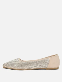 Flache Schuhe|Primark Pumps Mit Eckiger Zehenpartie Und Nieten Hellrosa