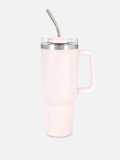 Tassen Und Becher|Primark Reisebecher Aus Edelstahl Mit Trinkhalm, 1,18 L Hellrosa